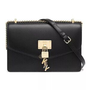 DKNY Elissa Black Leather Chain-Trim Shoulder Bag